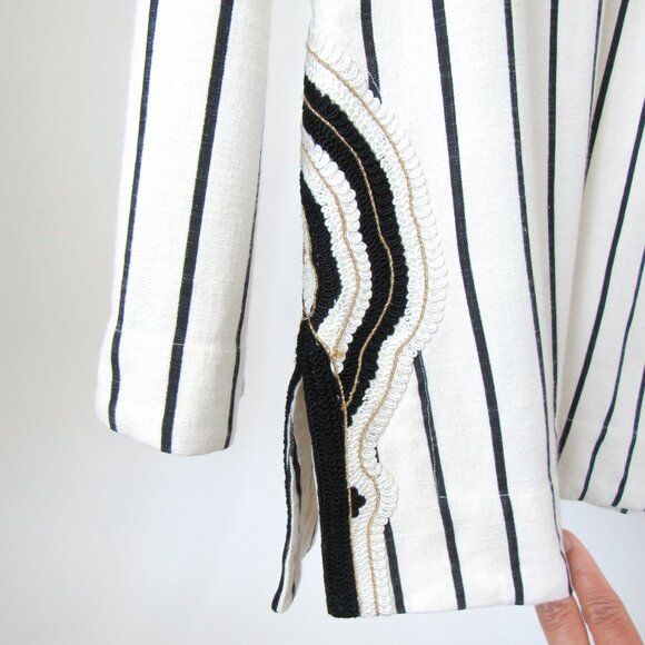 TORY BURCH ‘Filipa’ Black & White Striped Kaftan Linen Tunic Top/12 ~MSRP $348~ - Picture 12 of 17